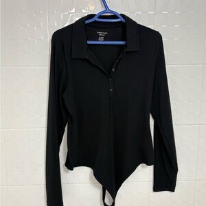 American Eagle Outfitters Black Long-Sleeve Polo Bodysuit size XL